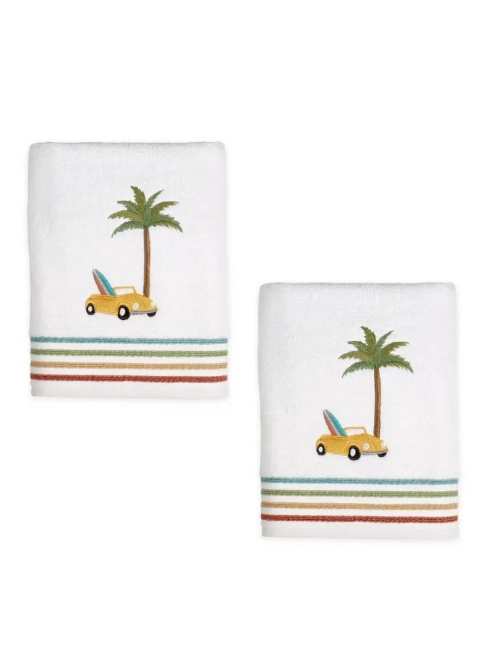 2 SKL Surfs Up Bath Towels Volkswagen Convertible Beetle Car SURFBOARD Palm Tree
